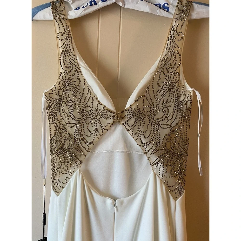 La Femme Stunning Ivory White Embellished Dress Gown
